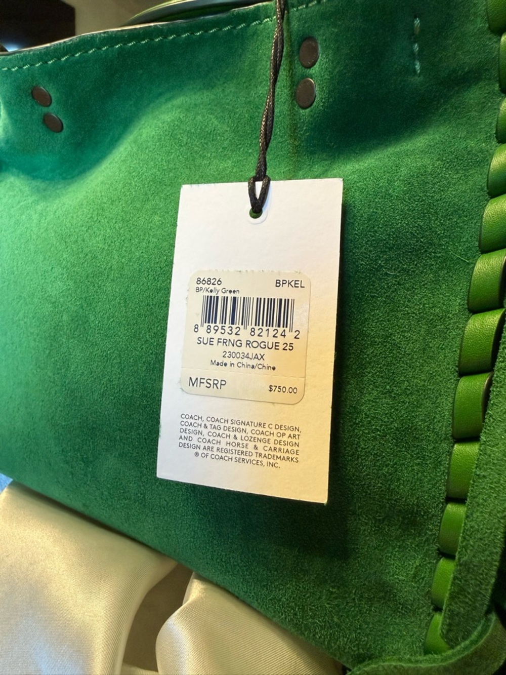 Coach Green Suede Fringe Rouge 25 EXTREMELY RARE!!! NWT! - Picture 15 of 15